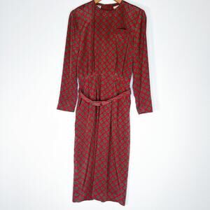 Liz Claiborne Vintage 80's Red Green Midi Dress